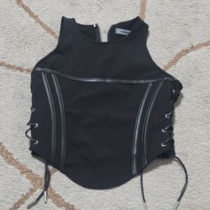 Black Sleeveless Top with Lace-Up Sides